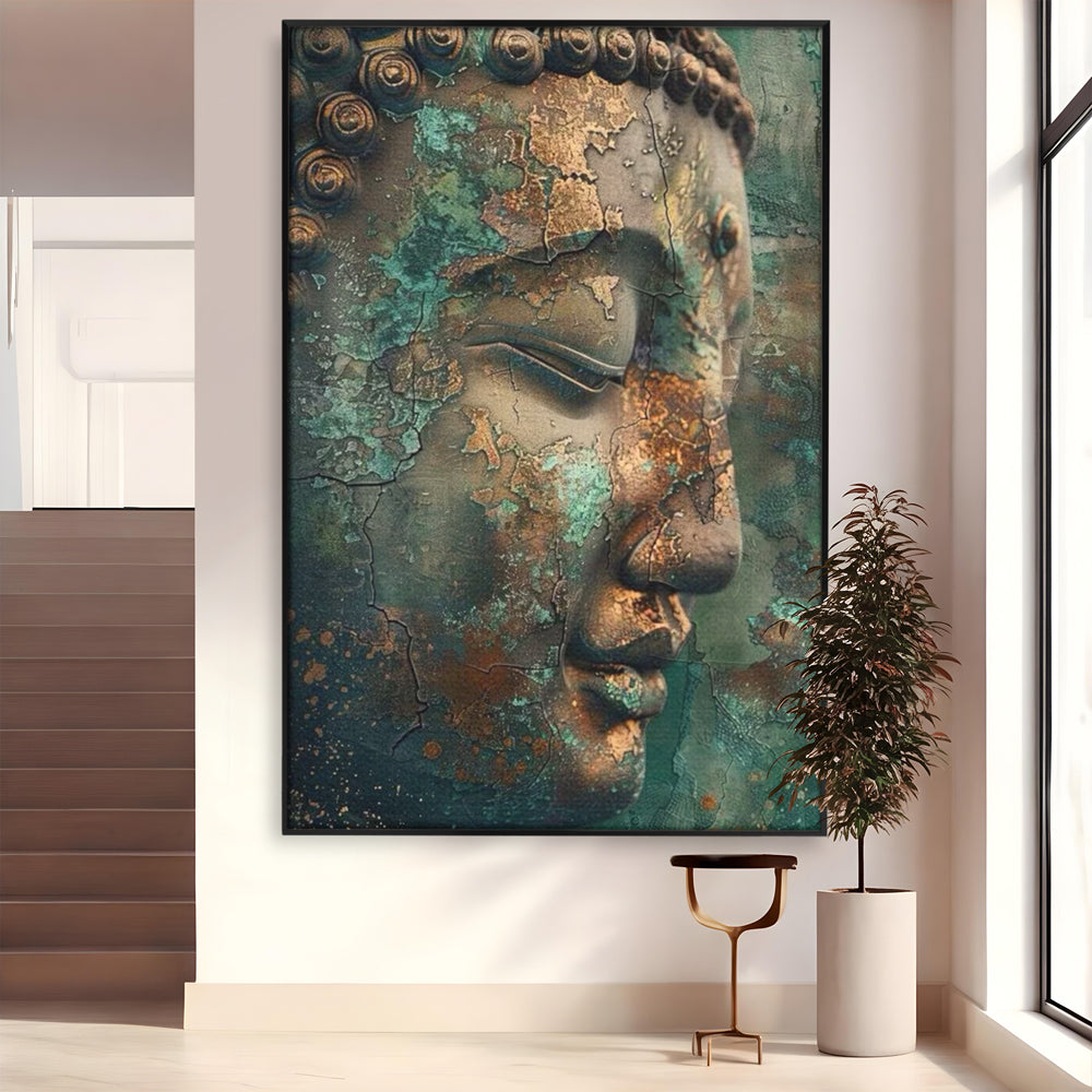 Tablou canvas cu tablou canvas cu profil de buddha, in rama de aluminiu negru